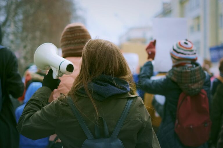 Shot of Protestors from behind