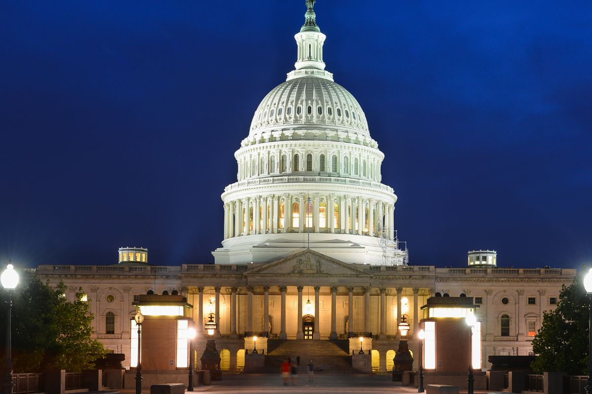 US Capitol building at night
