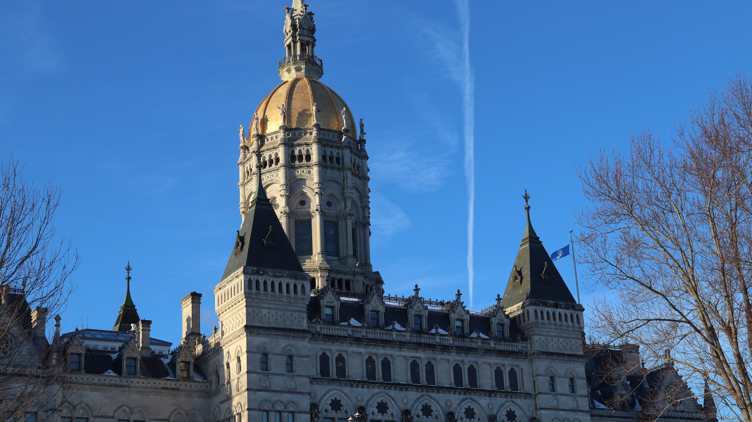 The gold dome of the Connecticut State Capitol in Hartford