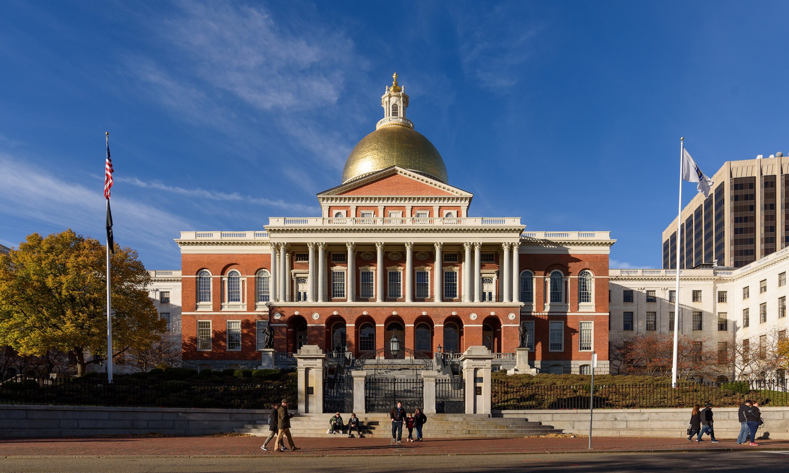 The Massachusetts State House with its gold dome on Beacon Hill in Boston