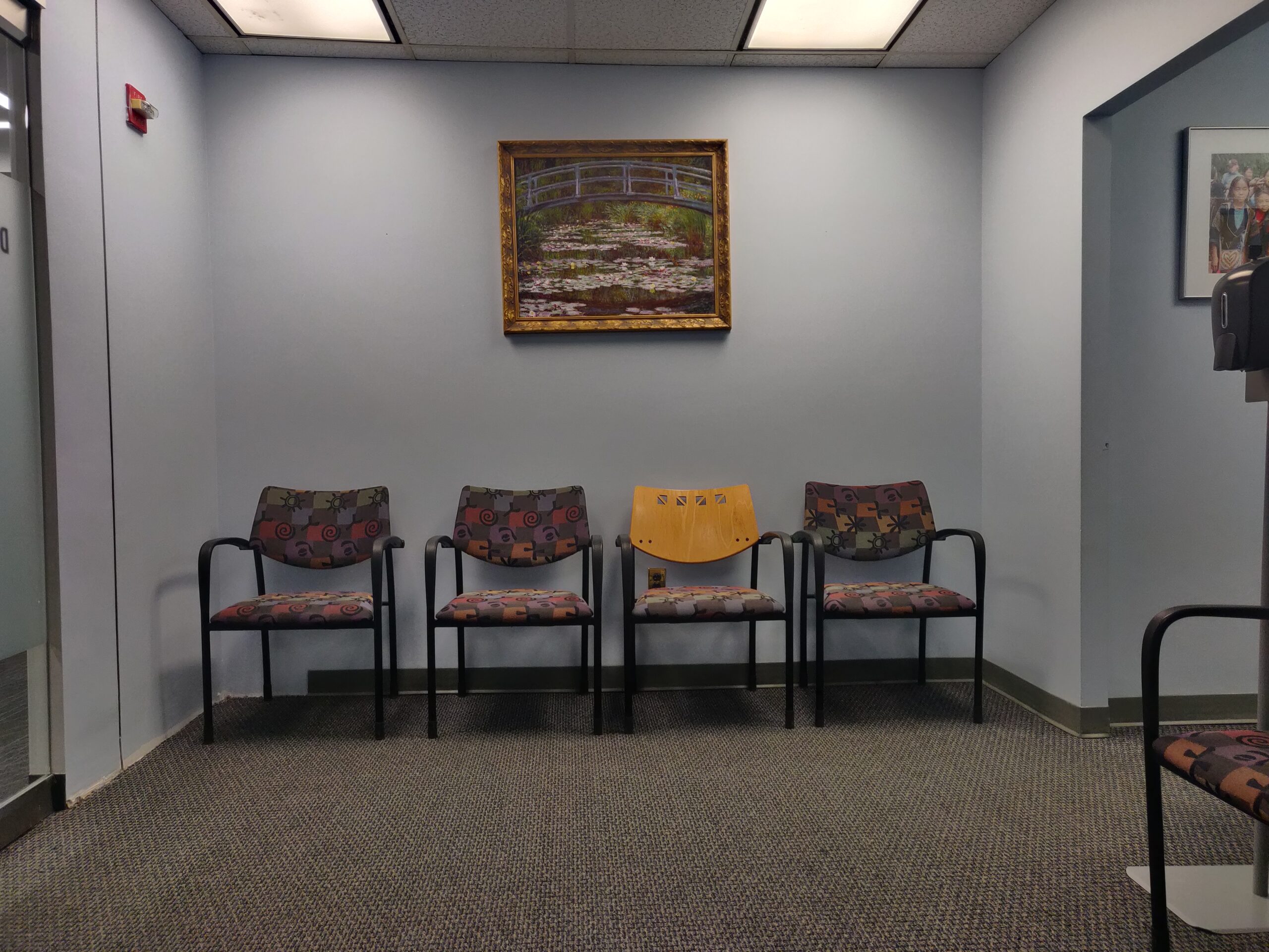 Empty chairs in a doctor's office waiting room