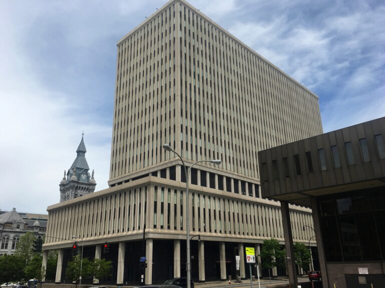 The Edward A. Rath County Office Building, home of Erie County government, in downtown Buffalo