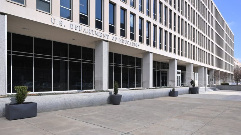 Entrance of the U.S. Department of Education's Lyndon Baines Johnson Building in Washington, D.C.