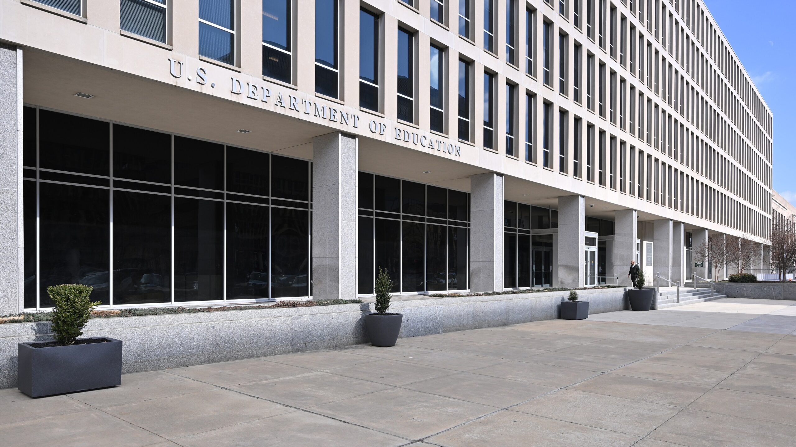 Entrance of the U.S. Department of Education's Lyndon Baines Johnson Building in Washington, D.C.